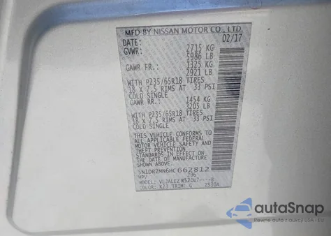 2017 Nissan Pathfinder Sv from USA, damaged, VIN 5N1DR2MN6HC662812